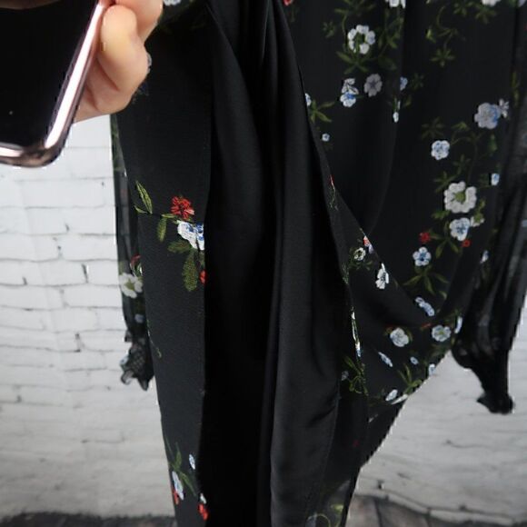 H&M BLACK FLORAL LONG SLEEVE MOCK NECK MIDI SHIFT DRESS SIZE 4 - Picture 7 of 9